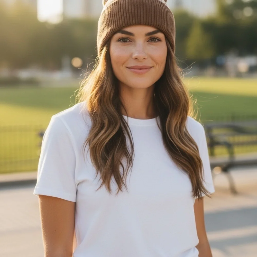 MICHAEL Michael Kors Logo Camel and Cream Knit Beanie